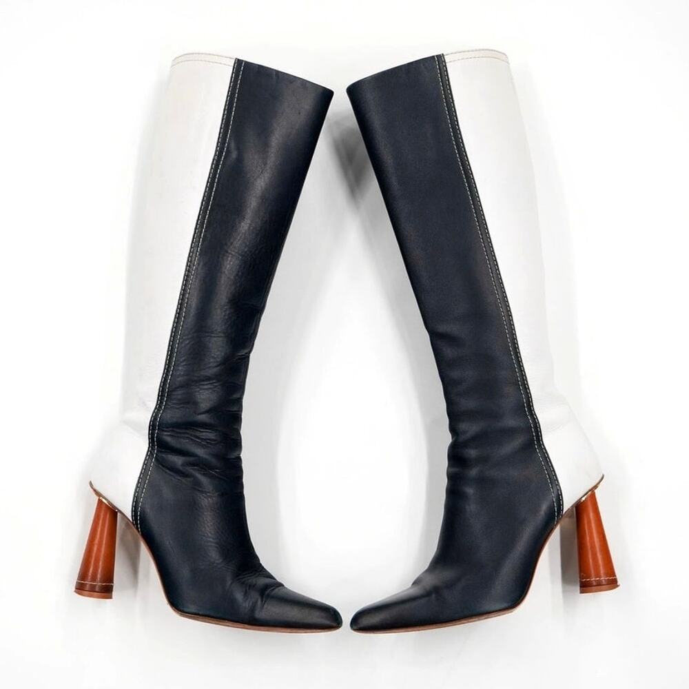 39 Jacquemus Blue & White Leather Knee-High Boots